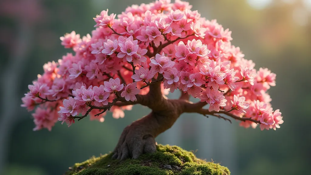 Crabapple bonsai with pink blossoms